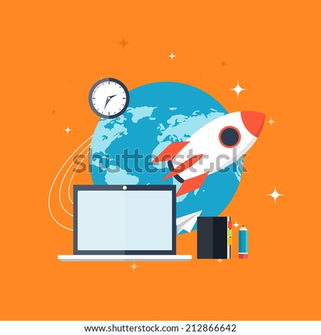 Flat rocket icon. Startup concept. Project development.