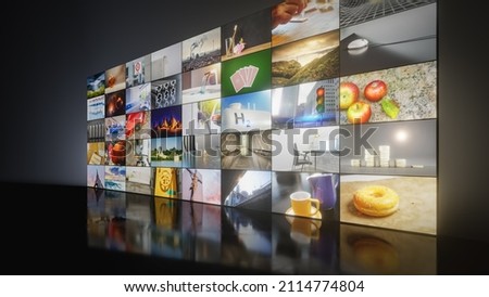 Flat screen matrix television video wall. 3D illustration