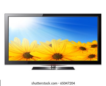 Flat Screen Tv Lcd, Plasma Realistic Illustration.