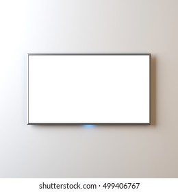 Flat Smart TV Mockup With Blank Screen Hanging On Wall, Realistic Led TV, 3d Rendering