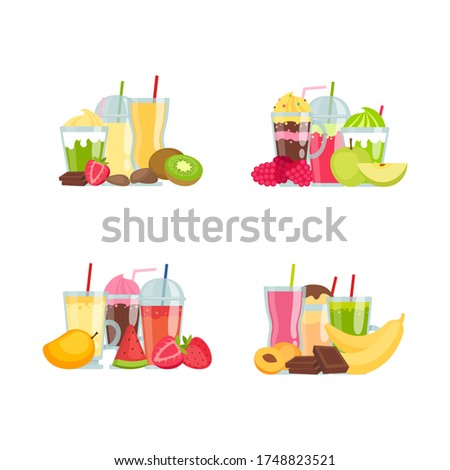 flat smoothie elements piles set isolated on white background illustration
