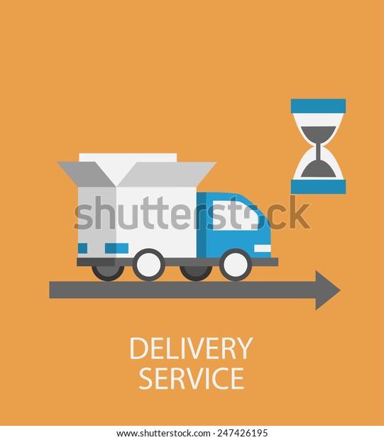 Flat style  illustration delivery service\
concept. Abstract truck with open white box container and hourglass\
product item goods shop\
shipping.