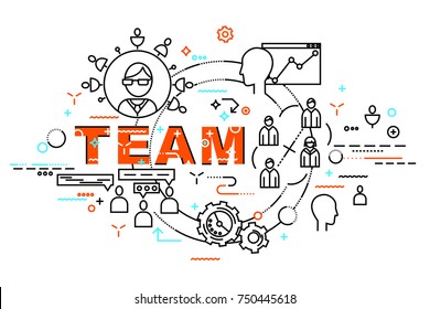 Flat Style, Thin Line Art Design. Set of team development, web site coding, information and mobile technologies icons and elements. Modern concept collection. Steps and Options. - Powered by Shutterstock