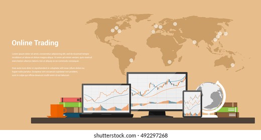 Flat Style Web Banner On Stock Trading Concept, Obline Trading, Stock Market Analysis, Business And Investment, Forex Exchange