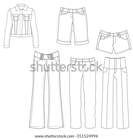 flat template sketches different denim jeansのイラスト素材 351524996