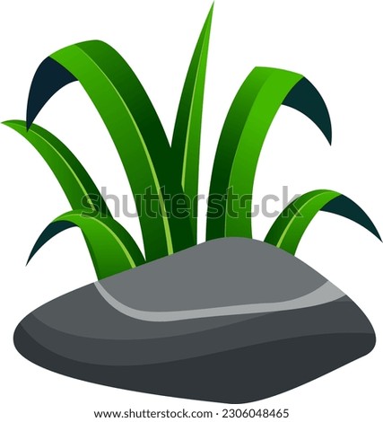Flat vector stone with grass in bachground.