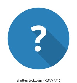 Flat White Question Mark Web Icon With Long Drop Shadow On Blue Circle