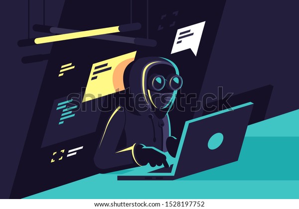 ノートパソコンのハックプログラムとサイトを持つ 若いハッカーの平凡なプログラマ 現代人の性格 ネットワークセキュリティを考える 図 のイラスト素材