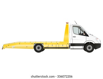 Flatbed recovery vehicle on the white background. Raster illustration.