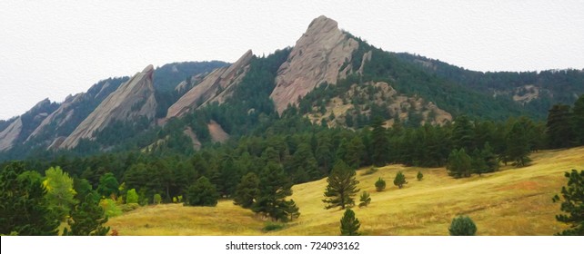 flatiron mountains, chautauqua, Boulder Colorado - painting style