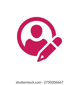 Flat-style icon representing a user profile with an edit pencil, suitable for apps, websites, and UI design. Isolated on a clean background.
