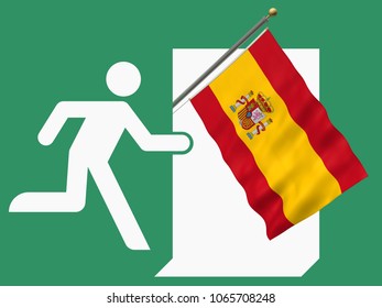 Fleeing to Spain - 3d-Illustration of an Emergency Sign with flag