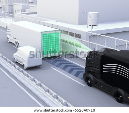 A fleet of autonomous truck driving on highway. 3D rendering image. Stock photo © 