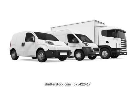 Fleet of Delivery Vehicles. 3D rendering