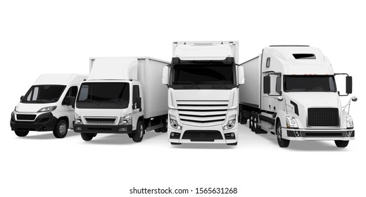 Fleet of Freight Transportation Isolated. 3D rendering