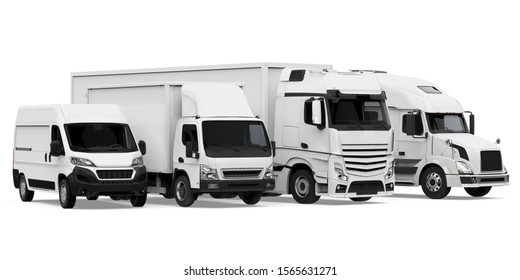 Fleet Of Freight Transportation Isolated. 3D Rendering