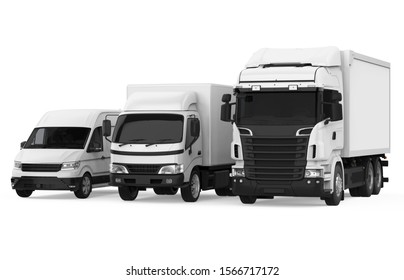 Fleet of Freight Transportation Isolated. 3D rendering