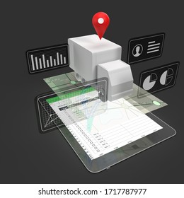 Fleet Management, Tracking, Analytics, Trucks, Illustration 3D