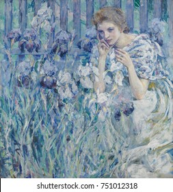 FLEUR DE LIS, by Robert Reid, c. 1895-1900, American painting, oil on canvas. Reid studied in Paris from 1885-89 before establishing himself as a portraitist in New York City. This lush impressionisti