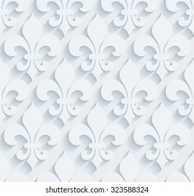 Fleur De Lys Pattern.  White Perforated Paper With Cut Out Effect. Abstract 3d Seamless Background. 