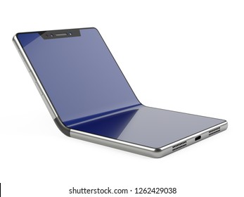 Flexible foldable smartphone concept - New modern technology. 3D illustration isolated over white background.