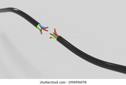 Flexible Four-wire electrical cable 3D Rendering. Copper electrical cable in multicolor insulation
