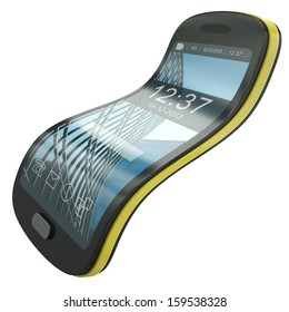 Flexible Smartphone, Concept Illustration. The Screen Layout Design, Including Icons And Background