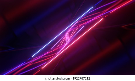 Flicker Neon Laser Beam Futuristic Fluorescent Glow Light Tunnel 3D Rendering - Abstract Background Texture