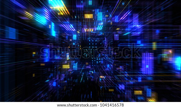 Flight into Abstract 3D\
cosmic futuristic HUD tunnel for music videos, night clubs,\
audiovisual show and performance, LED screens and projection\
mapping. 3D\
render