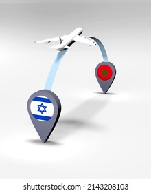 Flight From Israel To Morocco. Airplane Line Path. 3D Illustration.