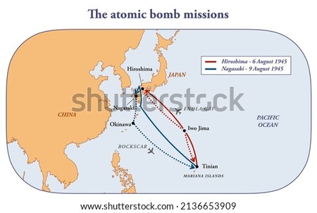 Flight map of the atomic bomb missions in Hiroshima and Nagasaki in 1945