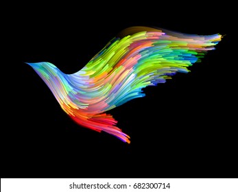Flug der Paint-Serie. Vogelprofil mit lebendiger Farbe zum Thema Fantasie, Kunst und Design ausgeführt.