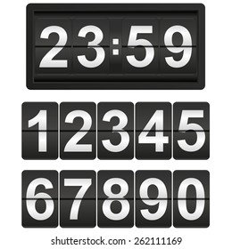 Flip Clock With Set Of Flip Numbers   Isolated On White Background. Raster Version