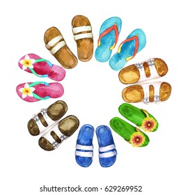 Flip Flops. Watercolor Illustration.