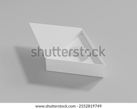 flip-open empty designs triangle packaging with product lock tray inside, Triangle shape box mockup, luxury magnetic gift box storage lay flat isolate on clean background, high-end product gift box
