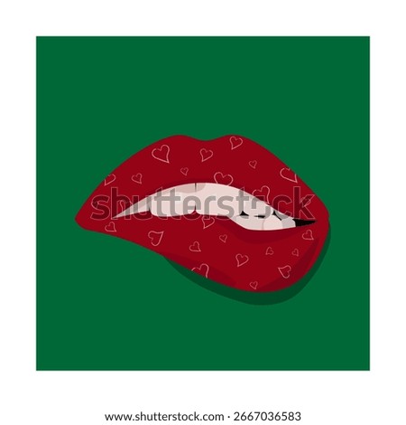 Flirtatious Red Lips: A Playful Vector Illustration with a Heart Pattern