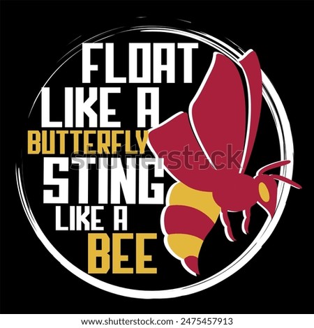 Float like a butterfly, sting like a bee illustration. Bee with butterfly wings fake logo. Vector artwork.