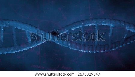 Floating 3D DNA helix model twisting against blue digital grid backdrop, with base-pair connectors. Molecular, biotechnology, scientific, futuristic, innovation, structure, research