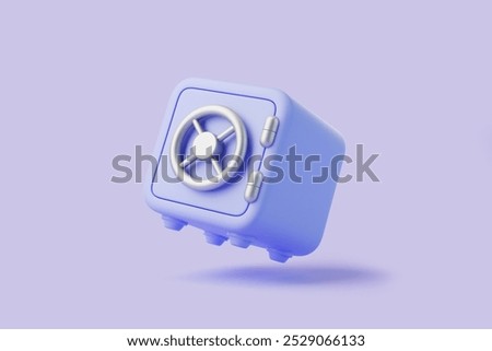 Floating blue safe with a circular lock, symbolizing security, protection, and financial safety in a minimalistic style. 3D render illustration