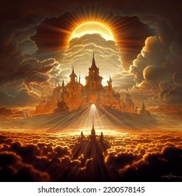 Floating Castle On A Golden Sky