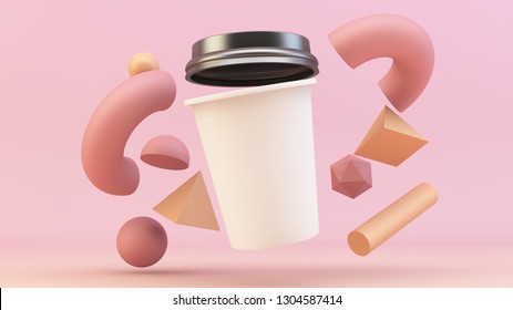 Floating Coffee Cup Mockup 3d Rendering With Abstract Background