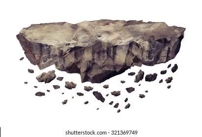 Floating crumbling rock Isolated on a white background