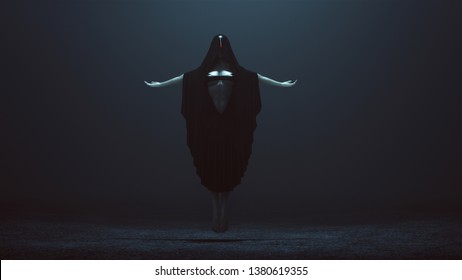 Floating Cyclops Demon with Black Latex Poncho Futuristic Assassin with the Power of Telekinesis 3d illustration 3d render 