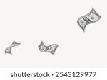 Floating dollar bills on a white background. Dollar bills appear to be in motion. The image focuses on currency, highlighting dollar bills and money isolated on white textured background.