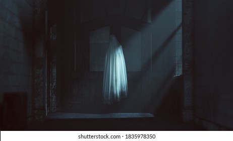 Floating Ghost Evil Spirit in a Derelict Asylum Hospital 3d Illustration 