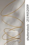 Floating gold ring decor white podium 3d rendering mockup in portrait with minimal background