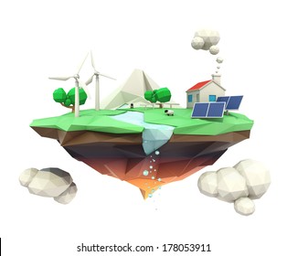 Floating Island And House Support By Solar And Wind Power