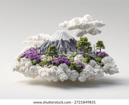 Floating mountain landscape on a cloud island