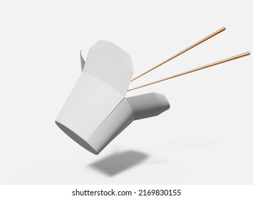 Floating Noodle Box With Chopsticks Mockup. Isolated Product. 3d Rendering