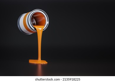 Floating Orange Paint Can Pour Out. 3D Illustration